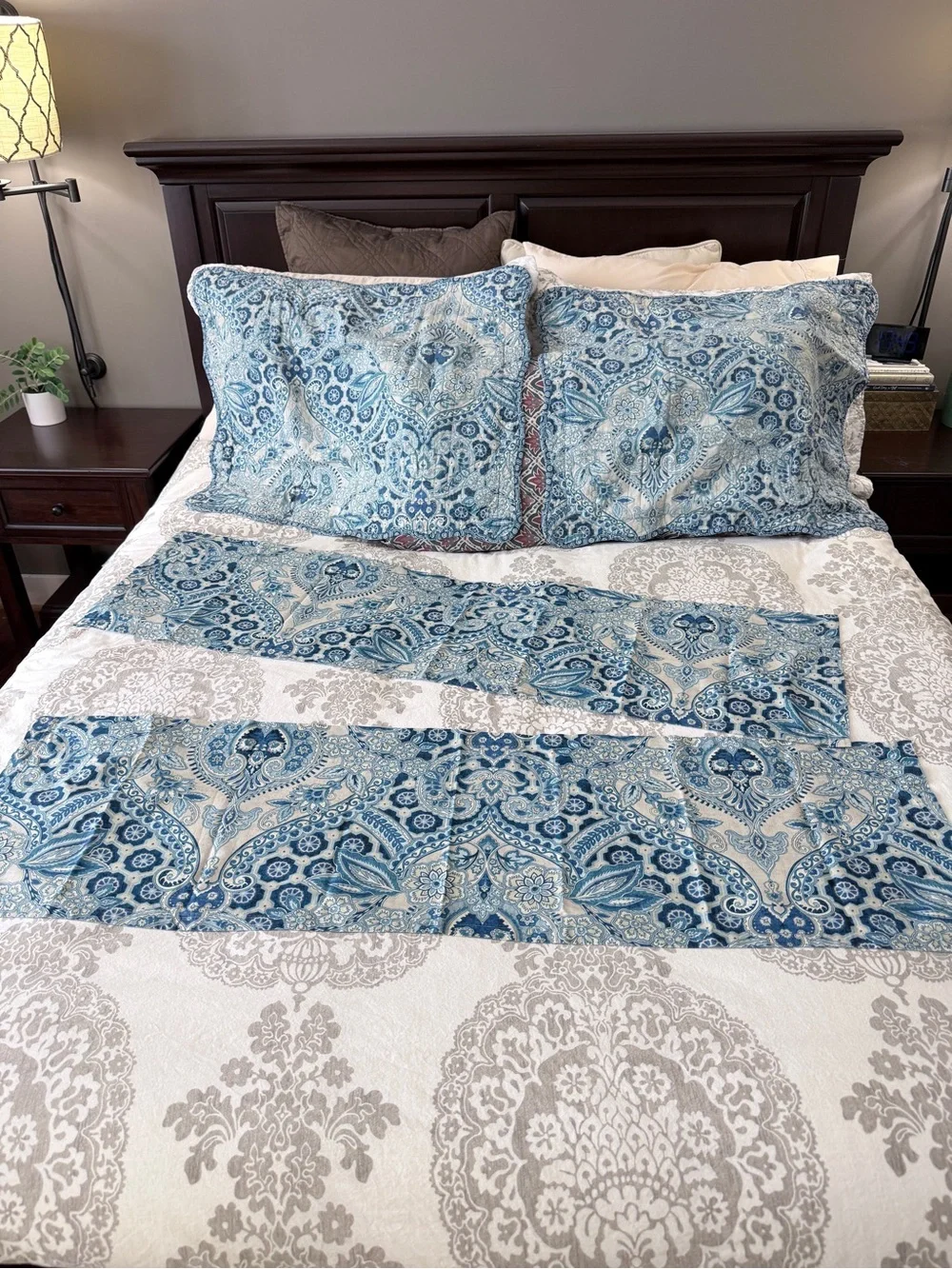 Waverly Aqua Blue Paisley Pillow Shams & Valance Curtains